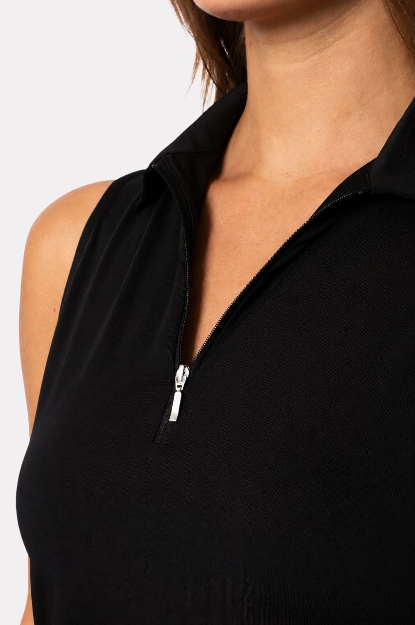 Golftini Classic Sleeveless Black Zip Polo