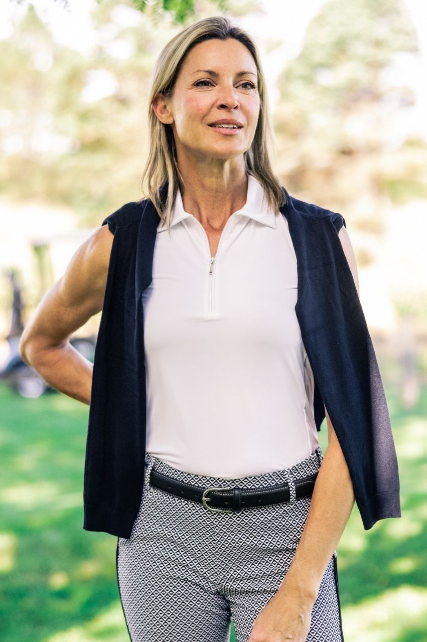 Golftini Classic Sleeveless White Zip Polo