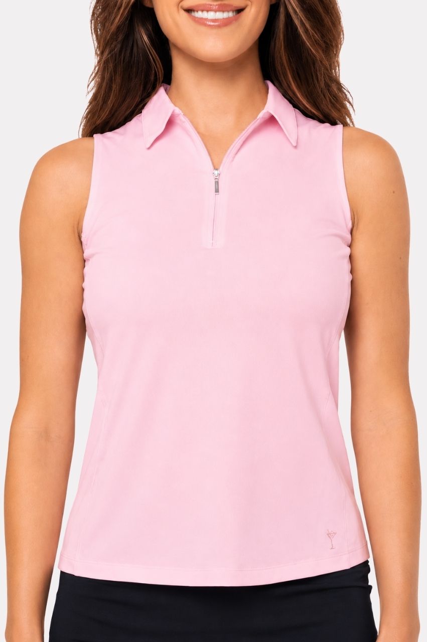 Golftini Classic Sleeveless Rose Pink Zip Polo