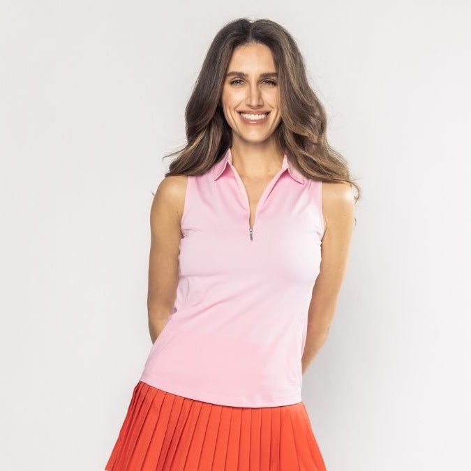 Golftini Classic Sleeveless Rose Pink Zip Polo