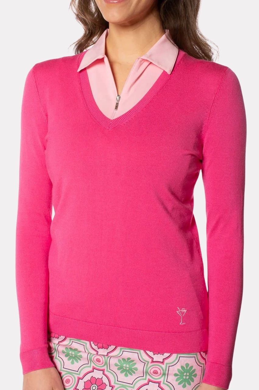 Golftini Stretch Hot Pink V-Neck Sweater