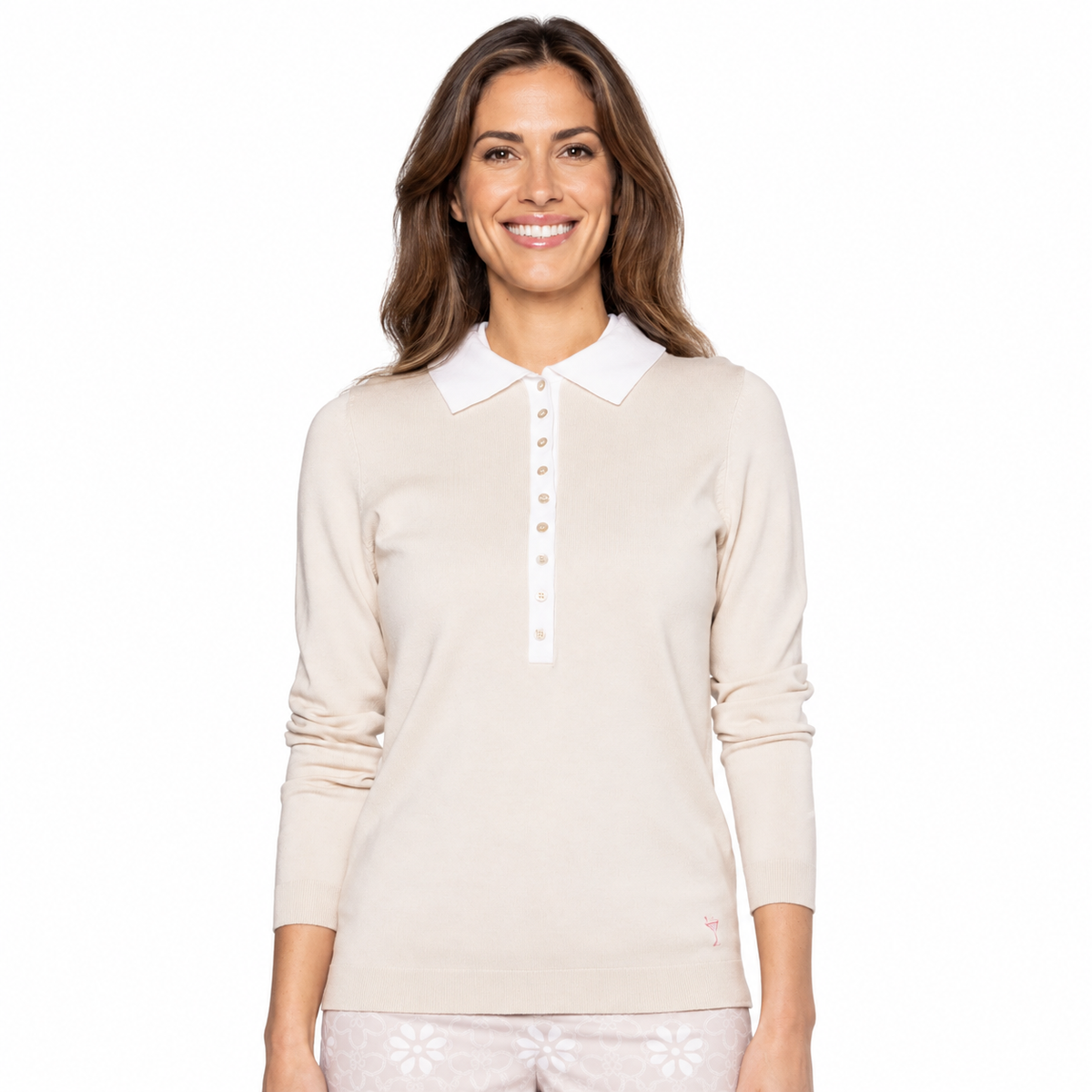 Golftini Button Long Sleeve Khaki Sweater