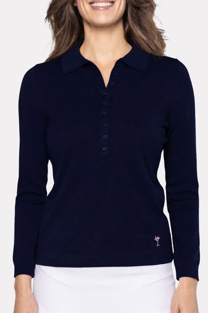 Golftini Button Navy Polo Long Sleeve Sweater