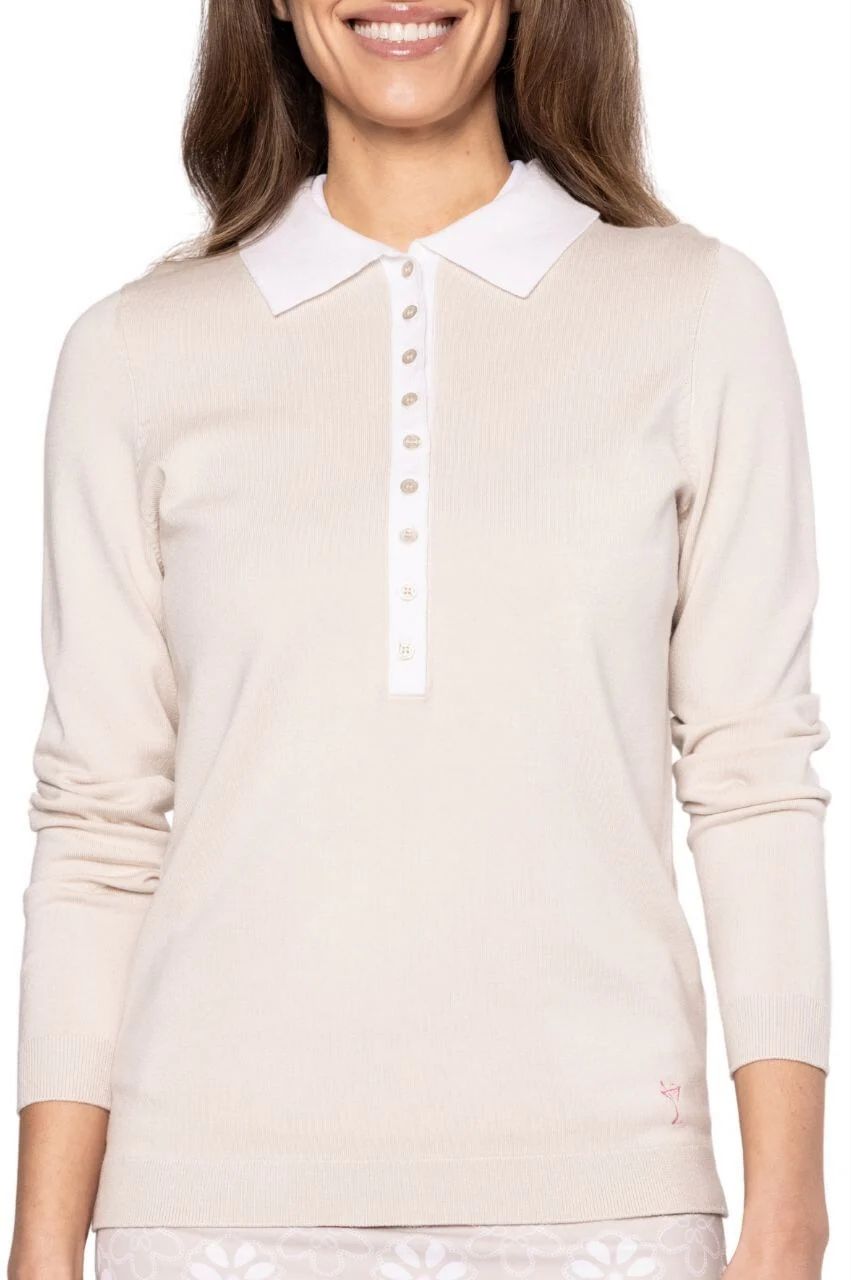 Golftini Button Long Sleeve Khaki Sweater