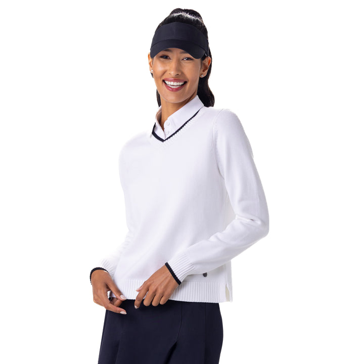BelynKey Margot Chalk/Onyx V-Neck Sweater