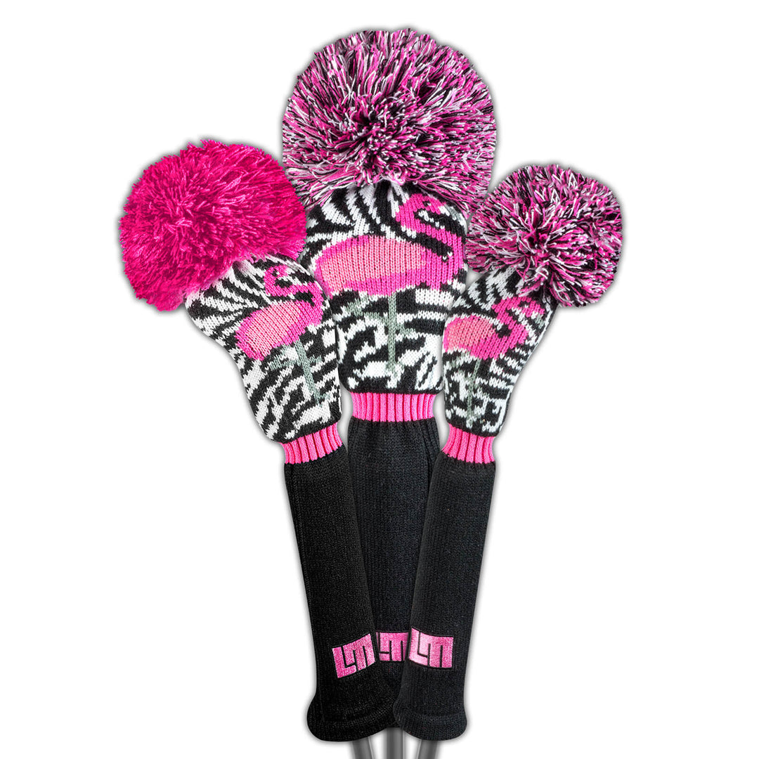 Just4Golf Savage Flamingos Knit Headcovers With Pom