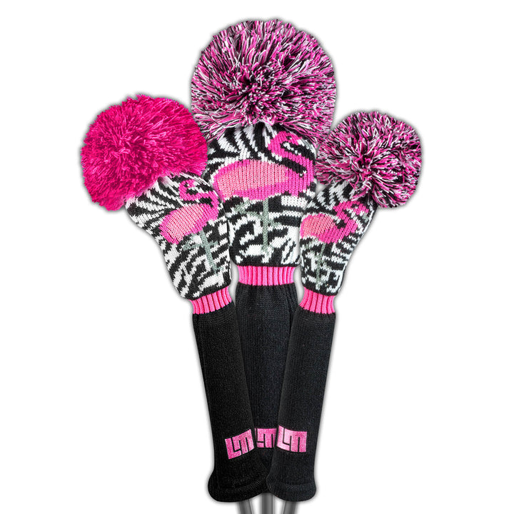 Just4Golf Savage Flamingos Knit Headcovers With Pom
