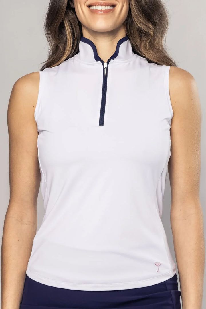 Golftini Cool Girl White/Navy Sleeveless Zip Mock