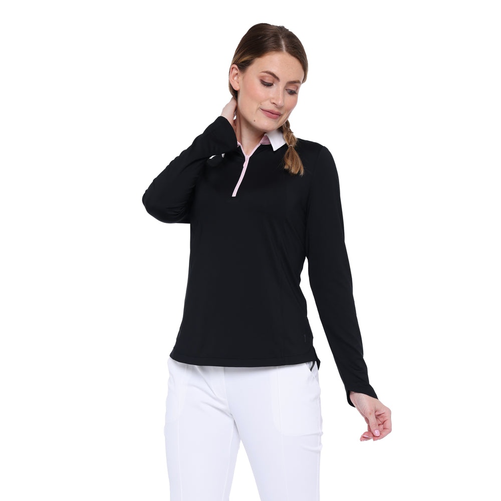 BelynKey Gracie Onyx/Cherry Blossom Long Sleeve Polo
