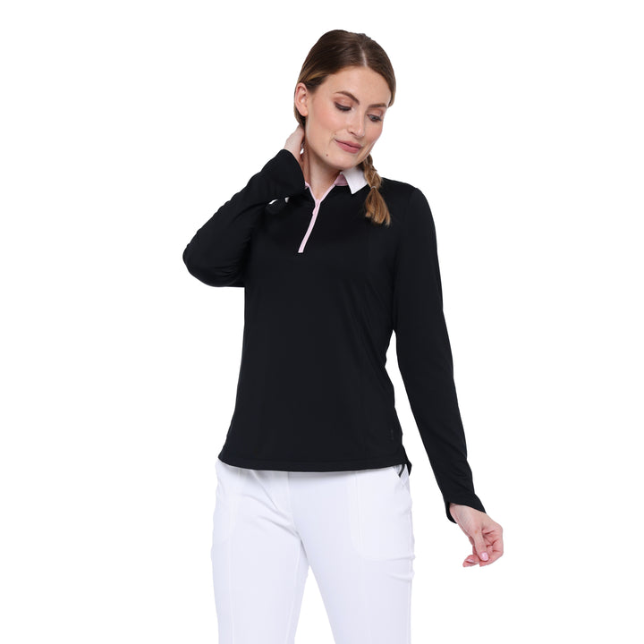 BelynKey Gracie Onyx/Cherry Blossom Long Sleeve Polo