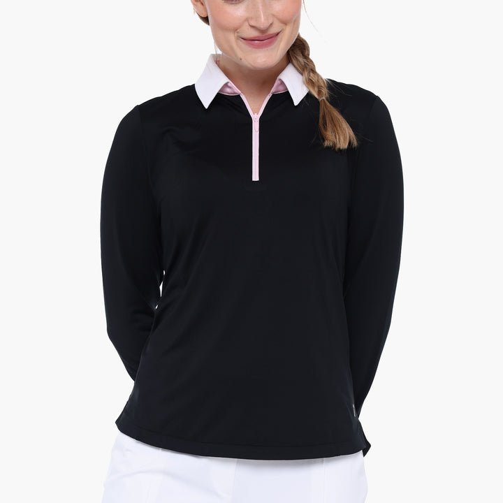 BelynKey Gracie Onyx/Cherry Blossom Long Sleeve Polo
