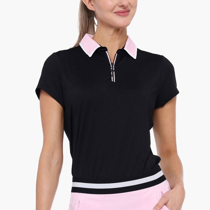 BelynKey Birdie Onyx/Cherry Blossom Cap Sleeve Polo