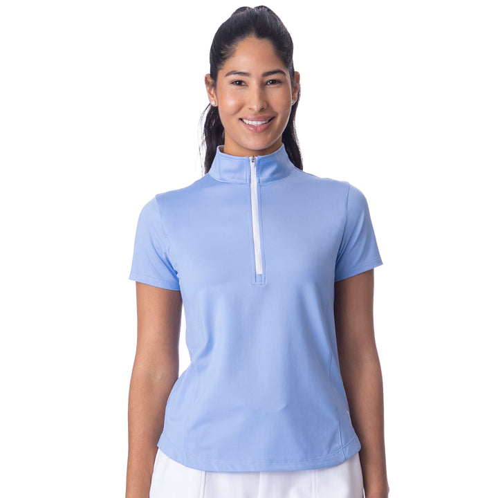 BelynKey Abbey Jacquard Knit Ice Cap Short Sleeve Mock