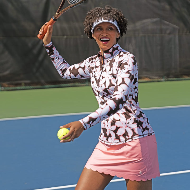 JoFit UV Long Sleeve Mocha Floral Mock