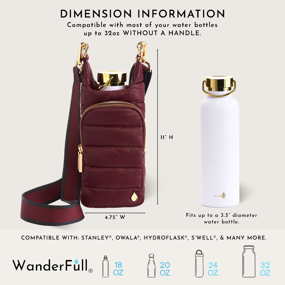 WanderFull Classic Matte Dark Cherry HydroBag® with Cherry/Black Striped Strap