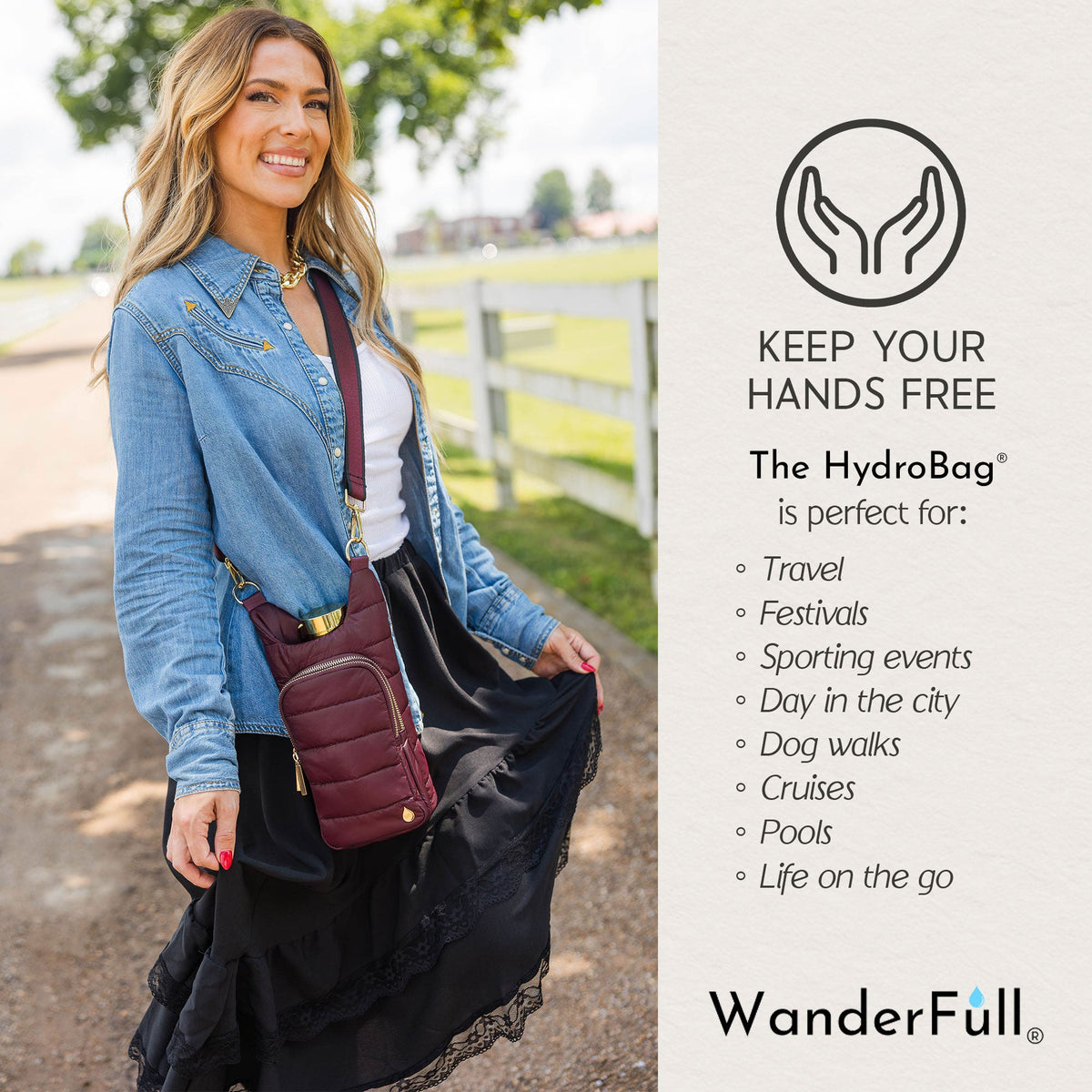 WanderFull Classic Matte Dark Cherry HydroBag® with Cherry/Black Striped Strap
