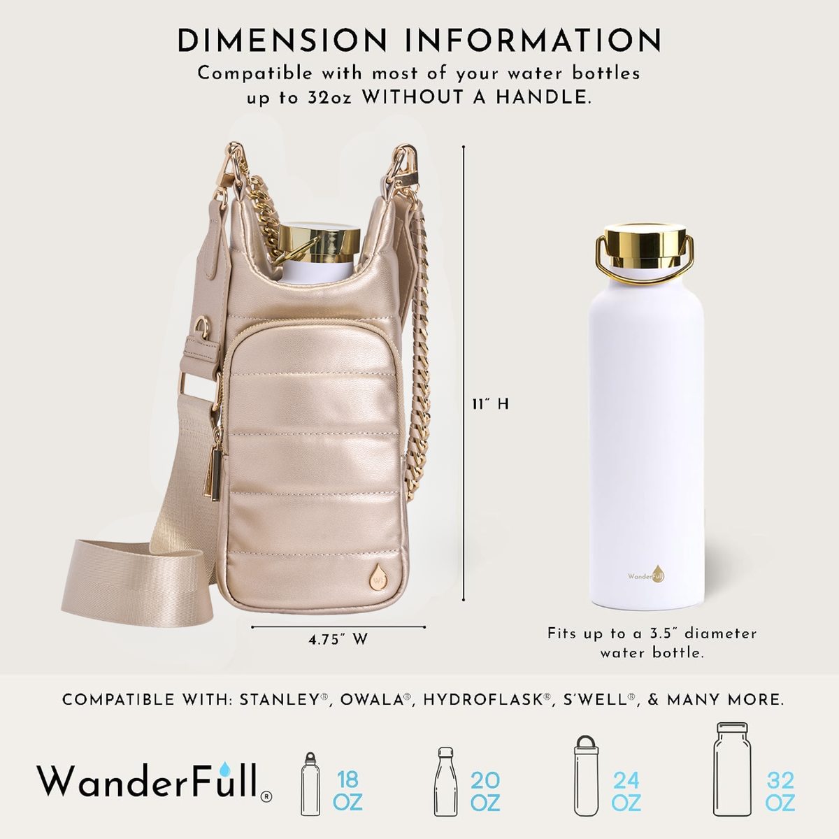 WanderFull Vegan Gold Leather HydroBag® with Strap Bundle