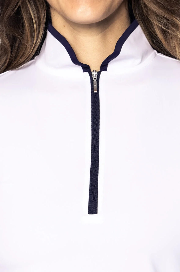 Golftini Cool Girl White/Navy Long Sleeve Zip Mock
