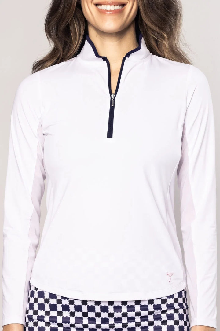 Golftini Cool Girl White/Navy Long Sleeve Zip Mock