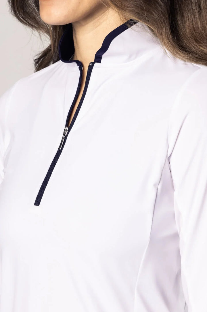 Golftini Cool Girl White/Navy Long Sleeve Zip Mock