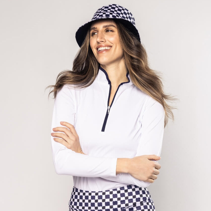 Golftini Cool Girl Long Sleeve White/Navy Mock