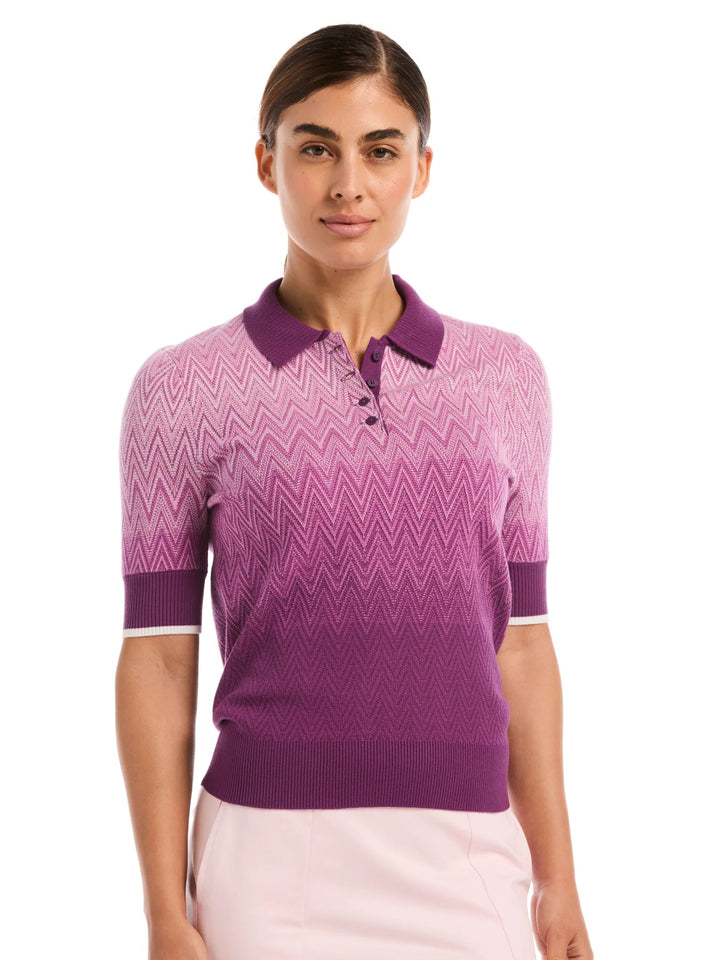 Callaway Chevron Gradient Knit Half Short Sleeve Sweater Polo [SF26]