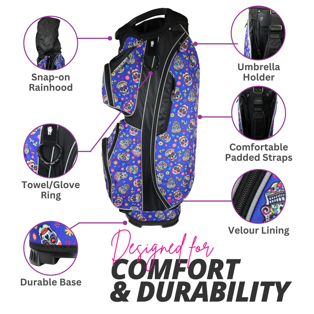 Taboo Fashions Sugar Skulls Blue 14-Way Lightweight Cart Bag