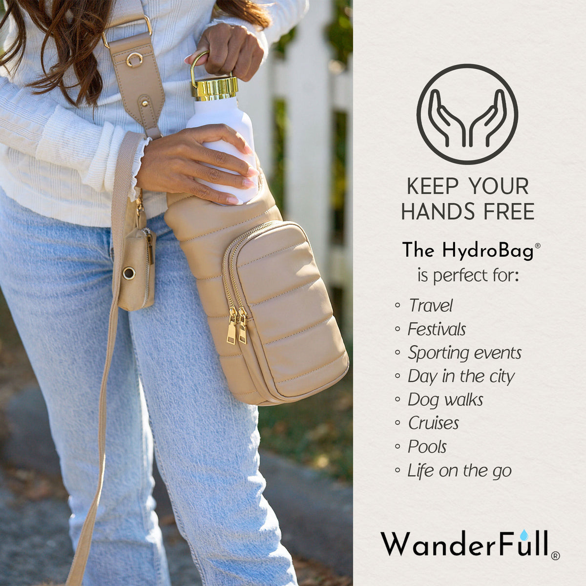 WanderFull Vegan Leather Taupe HydroBag® with Strap Bundle
