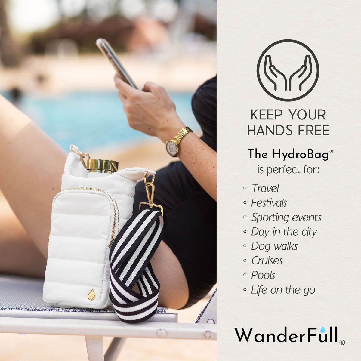 WanderFull White Ripstop HydroBag® Black/White