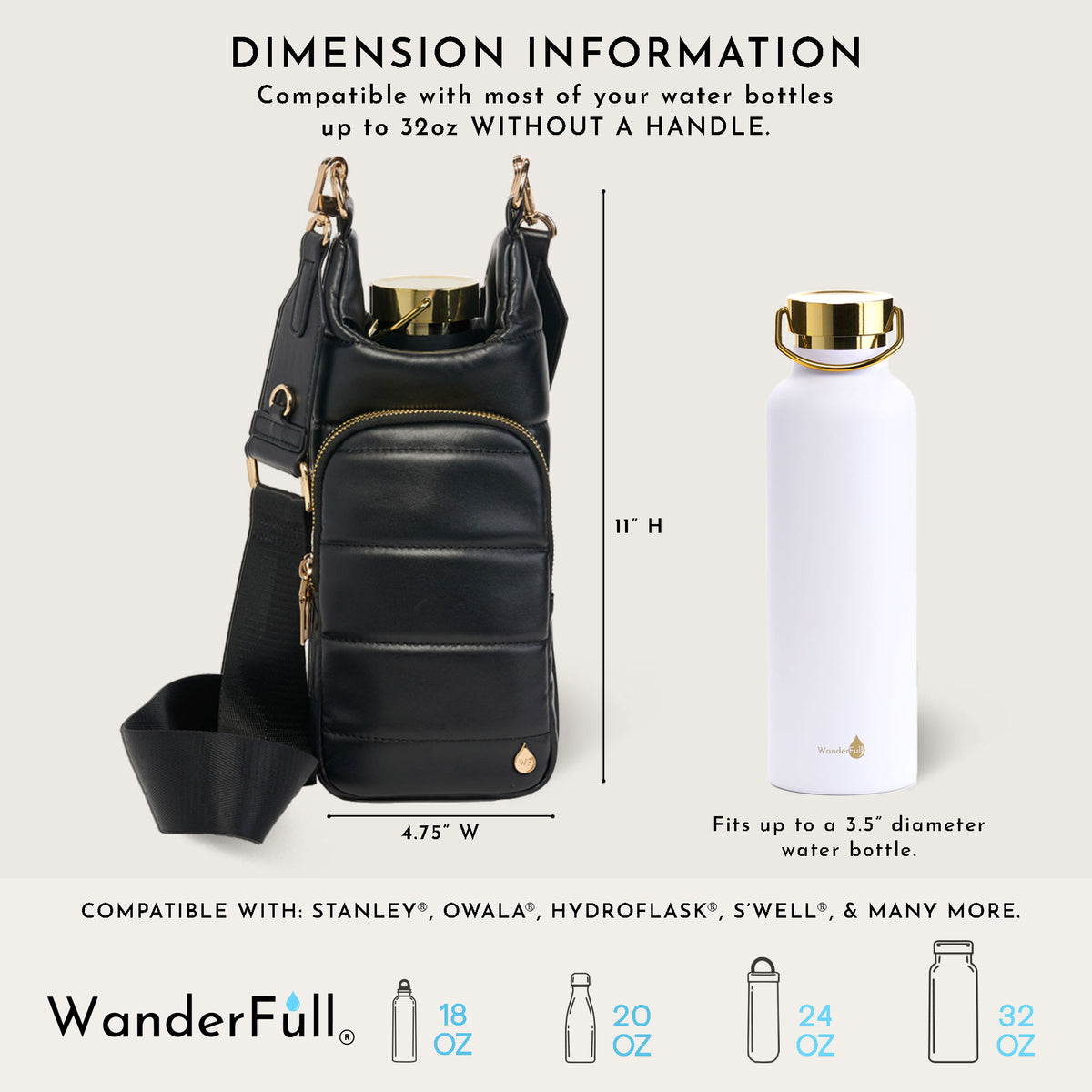 WanderFull Vegan Black Leather HydroBag® with Strap Bundle