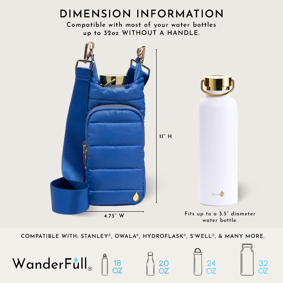 WanderFull Classic Matte Royal Blue HydroBag® with Solid Strap