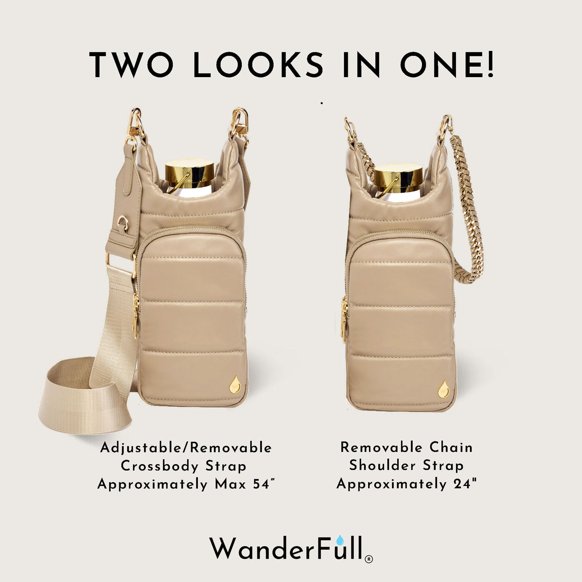 WanderFull Vegan Leather Taupe HydroBag® with Strap Bundle