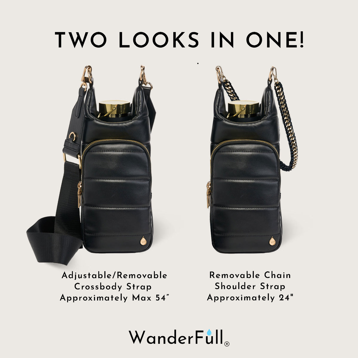 WanderFull Vegan Black Leather HydroBag® with Strap Bundle