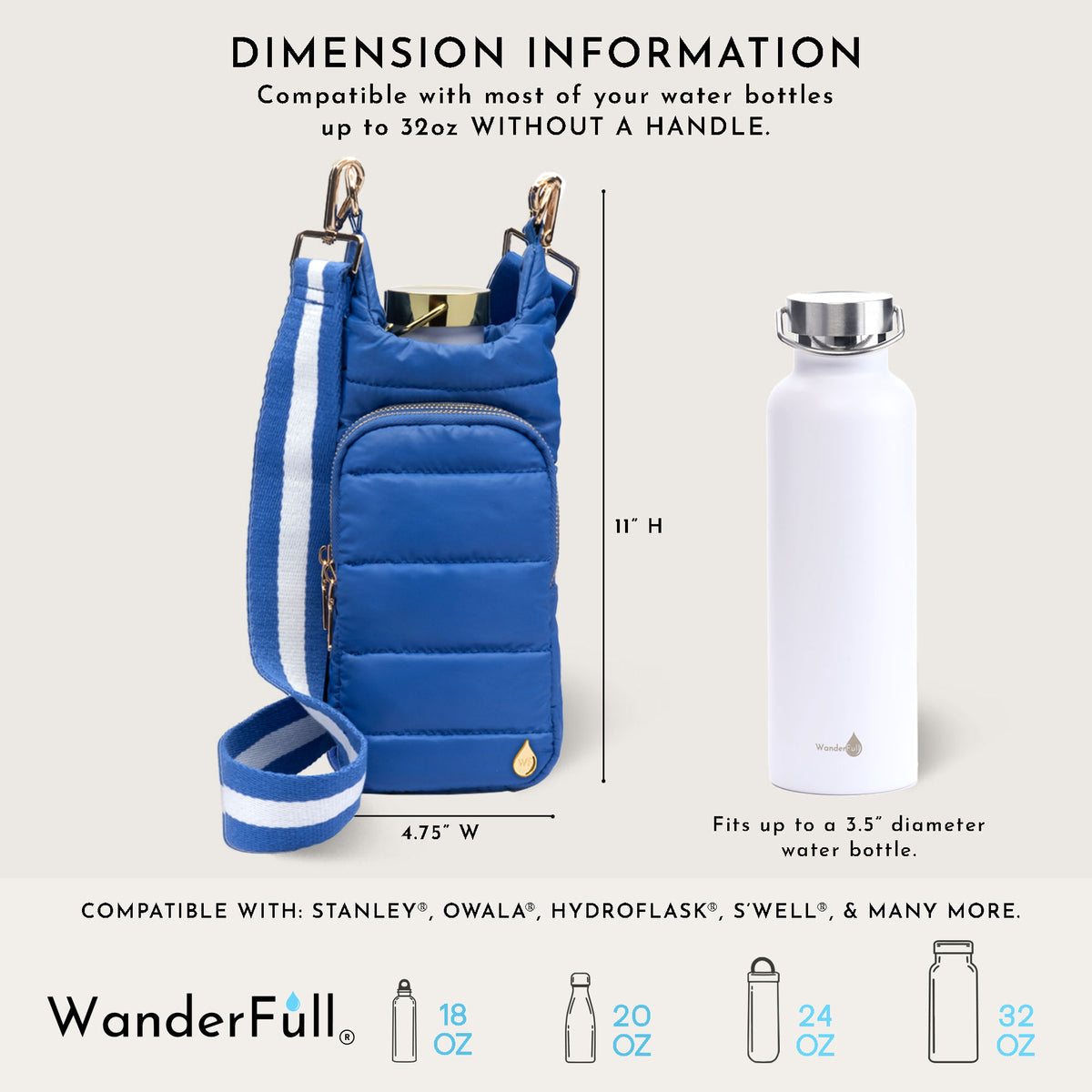 WanderFull Classic Matte Royal Blue HydroBag® with Striped Strap
