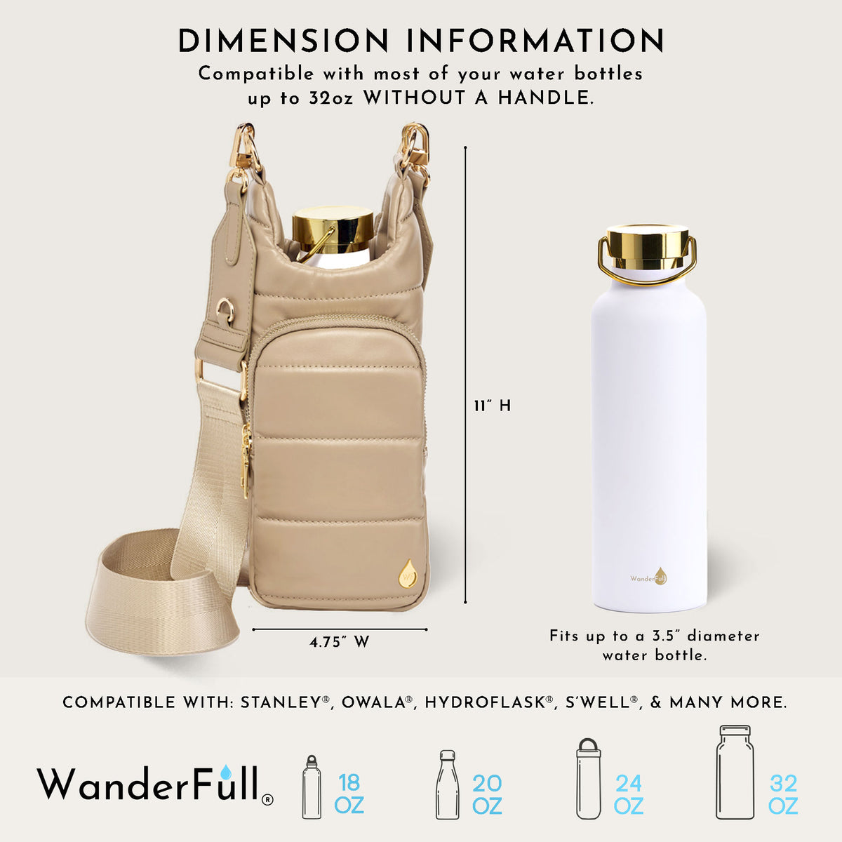 WanderFull Vegan Leather Taupe HydroBag® with Strap Bundle