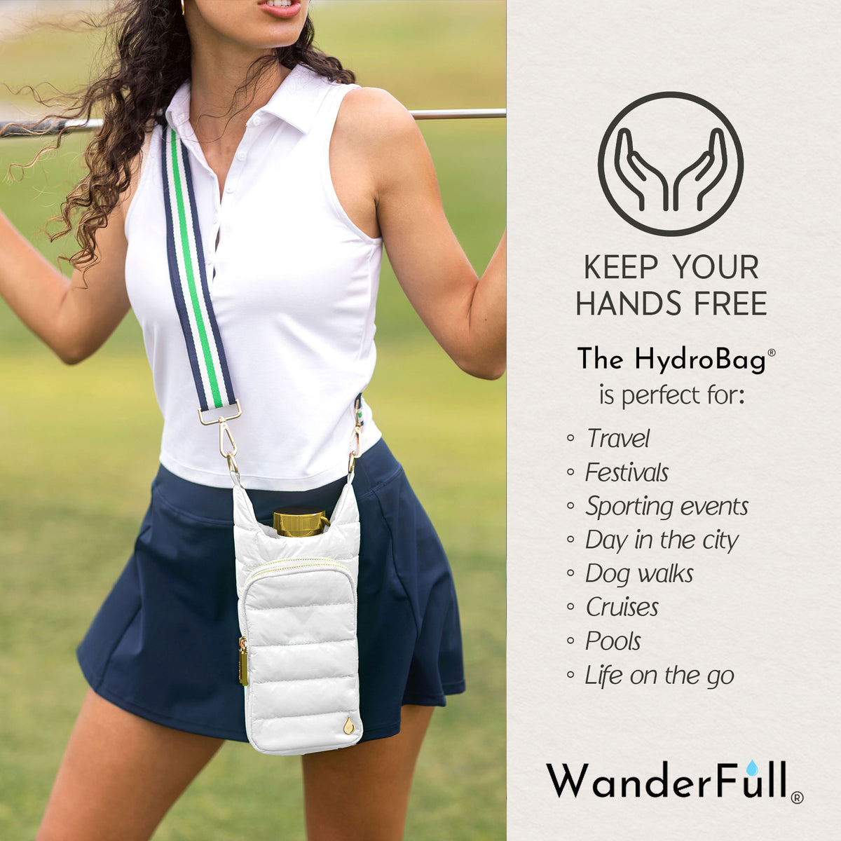 WanderFull White Ripstop HydroBag® with Stripe Strap