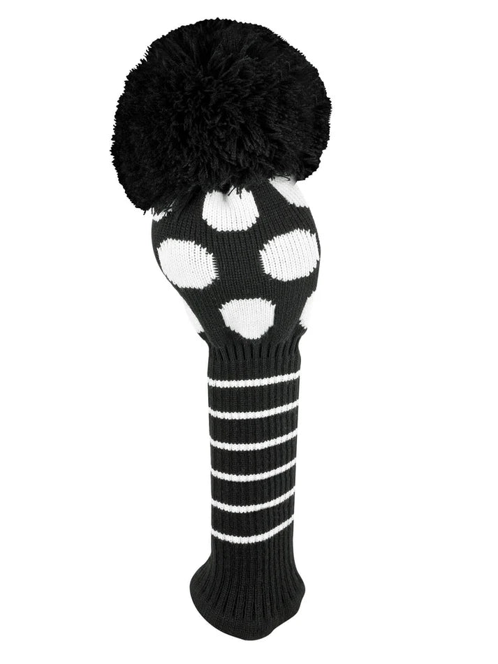 Just4Golf Black/White Dots Knit Headcovers With Pom