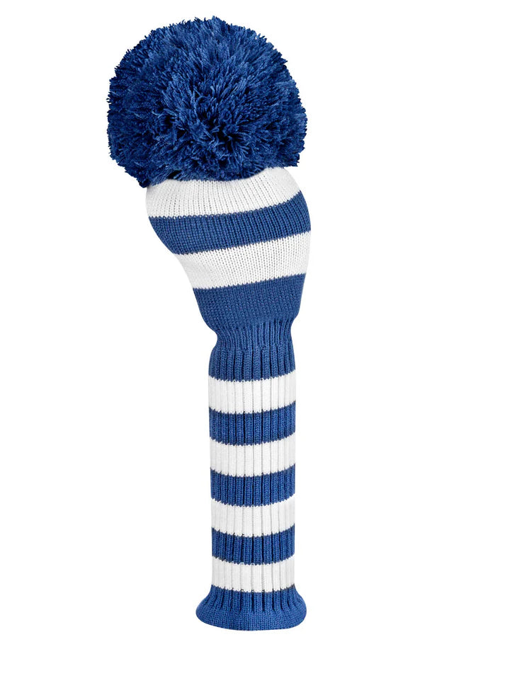 Just4Golf Navy Stripe Knit Headcovers With Pom
