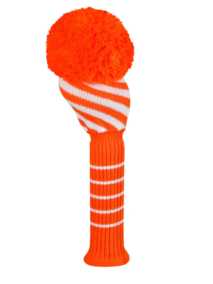 Just4Golf Orange Stripe Knit Headcovers With Pom