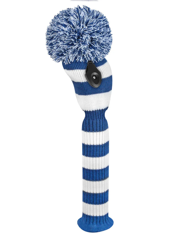 Just4Golf Navy Stripe Knit Headcovers With Pom