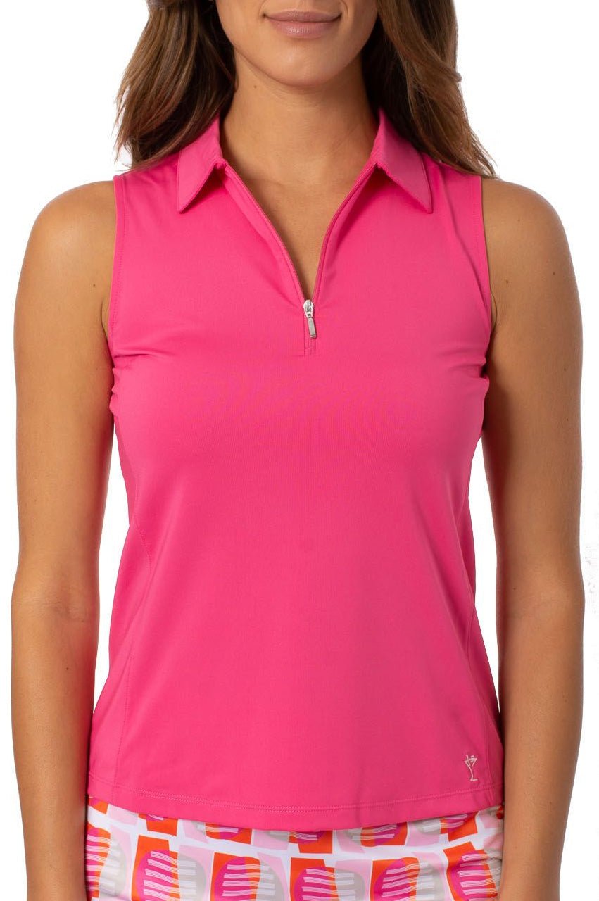 Golftini Classic Sleeveless Hot Pink Zip Polo