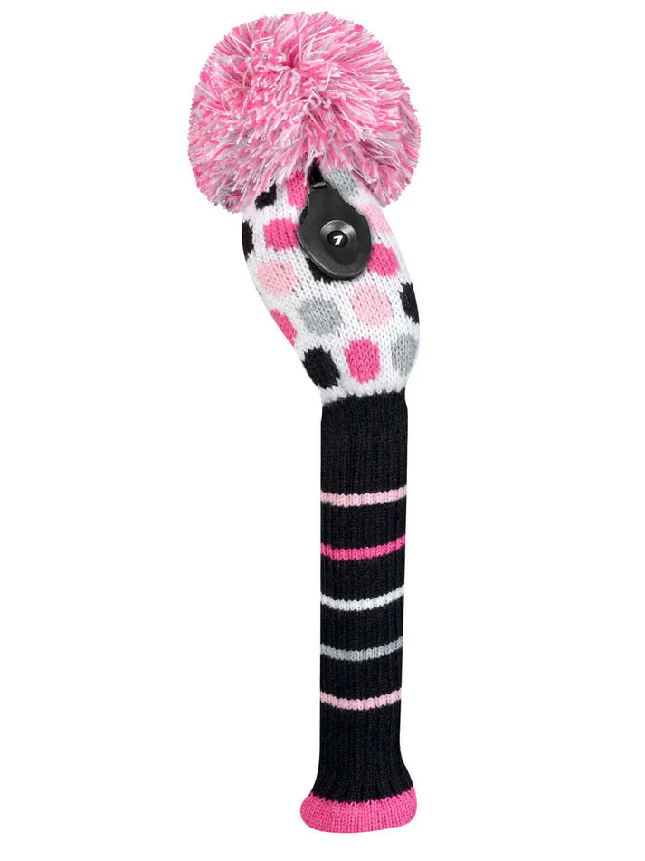 Just4Golf Pink/Black Dots Knit Headcovers With Pom