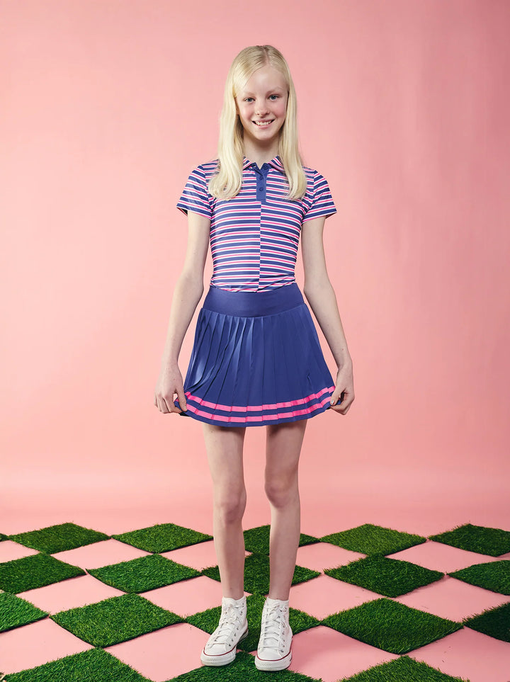 GARB Girls Mira Hot Pink/Navy Short Sleeve Golf Polo