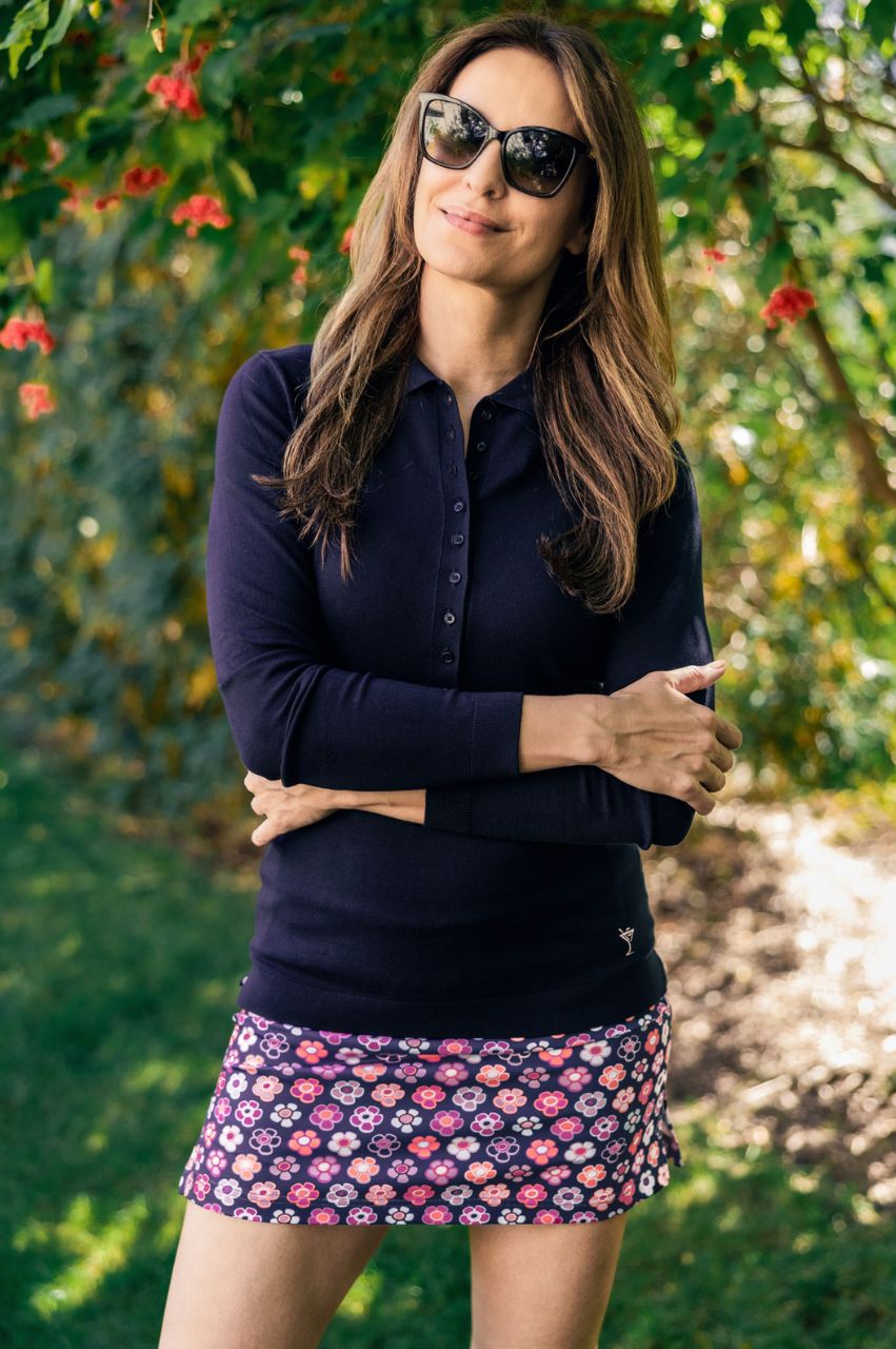 Golftini Button Navy Polo Long Sleeve Sweater