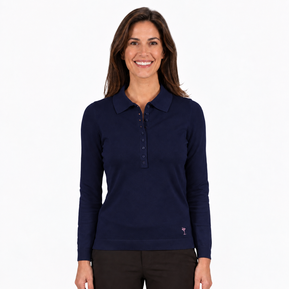 Golftini Button Navy Polo Long Sleeve Sweater