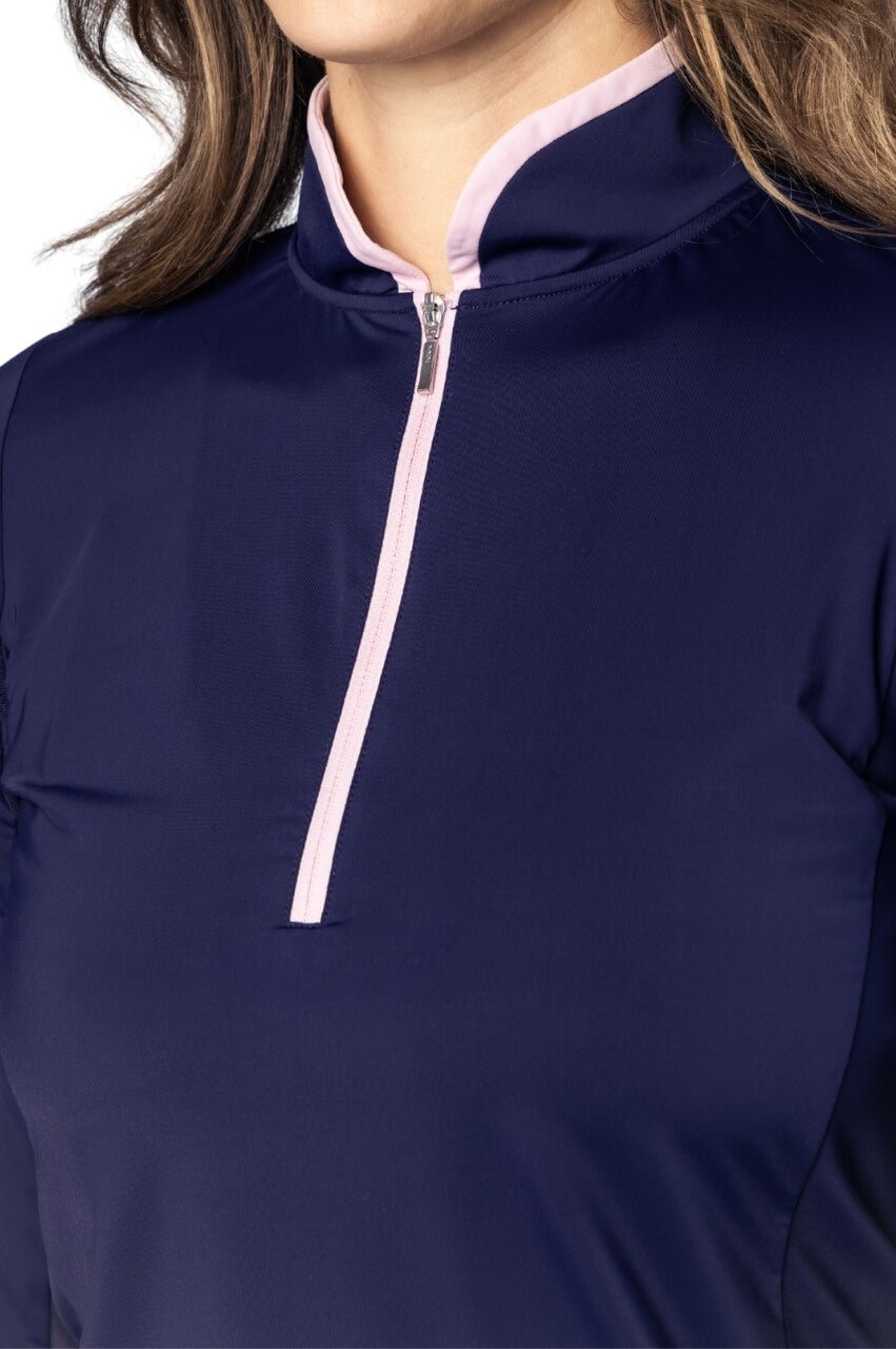 Golftini Cool Girl Long Sleeve Navy/Rose Pink Mock