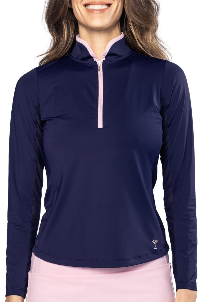 Golftini Cool Girl Long Sleeve Navy/Rose Pink Mock