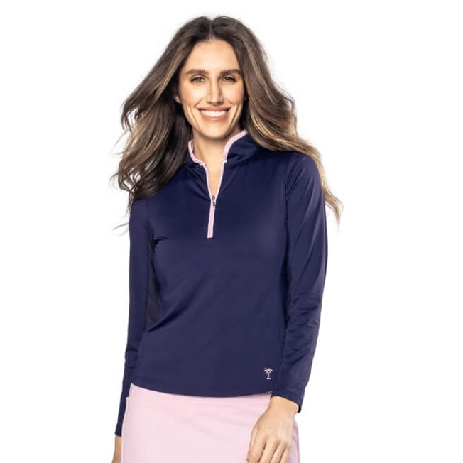 Golftini Cool Girl Long Sleeve Navy/Rose Pink Mock