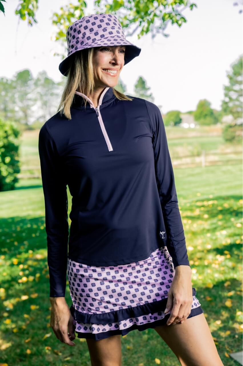 Golftini Cool Girl Long Sleeve Navy/Rose Pink Mock